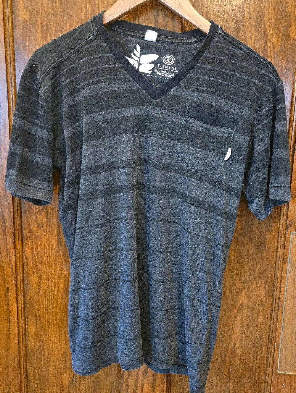 Element Men’s Charcoal & Black Striped V-Neck Pocket Tee